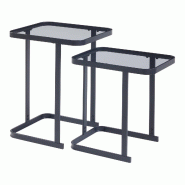 Helloshop26 - Set de 2 tables basses gigognes de tailles différentes verre trempé de 4 mm métal noir 03_0010601 - 3000225305451