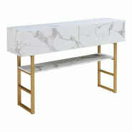 Helloshop26 - Table console 75 x 120 x 30 cm or effet marbre blanc 03_0010889 - 3000225462710