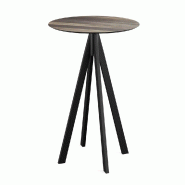 Infinity mange-debout avec piètement noir + plateau HPL Tropical Wood Ø70 cm
