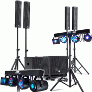 Kit sono complet 2400w dj BM SONIC, 4 enceintes satellites, 2x mega sub 38cm usb/bluetooth, câbles, micros, 2 portiques lumieres - 3666638034823