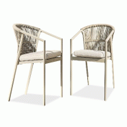 REMARQUABLE Lot composé de 2 fauteuils en aluminium et corde tissée grège - GAMBI - 3700917637142