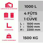 Armoire de rétention PEHD pour cuve 1000 L + Caillebotis PE - Avec Ventilation