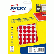 AVERY Lot de 5 Etui de 960 pastilles adhésives, diamètre 15 mm, coloris rouge (10 feuilles / cdt) - 5014702026591