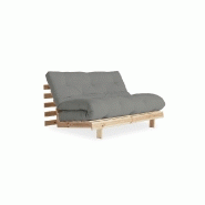 CANAPÉ CONVERTIBLE FUTON ROOTS PIN NATUREL COLORIS GRAY COUCHAGE 140*200 CM.