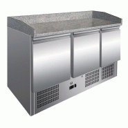 Gastro-Inox Table réfrigérée Plan de travail en marbre et 3 portes en inox 1365x700x860mm - 7445908513598