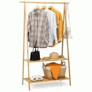 Helloshop26 - Portant à vetement en bambou penderie vetement tringle 101cm 2 étagères porte vetement solide pour chambre naturel 20_0006363 - 30002 Helloshop26 - Portant à vetement en bambou penderie vetement tringle 101cm 2 étagères porte vetement solide pour chambre naturel 20_0006363 - 30002