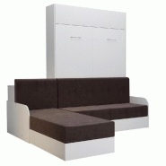 LIT ESCAMOTABLE DYNAMO SOFA CANAPÉ ANGLE MÉRIDIENNE RÉVERSIBLE ACCOUDOIRS BLANC TISSU MARRON140*200 CM