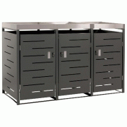 Mendler Habillage pour 3 poubelles HWC-H40, Box pour poubelles, bac à plantes acier inoxydable-métal combiné 78kg 125x198x84cm extensible - gris m�
