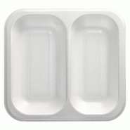 Papstar 200 barquettes scellées, XPS, 2 compartiments, 1250 ml, 24,5 x 26,5 cm blanc Barquettes à menu - blanc plastique 88776
