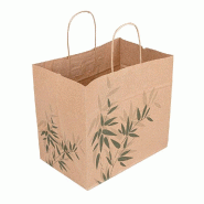 Sac kraft brun traiteur "Feel green"poignées torsadées 26+17x24cm - par 250