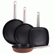 San Ignacio Agros - Ensemble de 3 poêles Ø24/Ø28/Ø30 cm et poêle grill 24 × 24 cm en aluminium forgé - PK8723