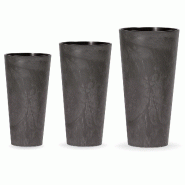 WellHome - Tubus Slim Effect, lot de 3 pots 8/15,5/27 L, coloris anthracite - noir plastique PK2950