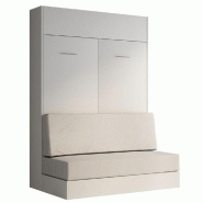 ARMOIRE LIT ESCAMOTABLE DYNAMO SOFA BLANC MAT CANAPÉ POLYURÉTHANE BLANC CASSÉ 140*200 CM