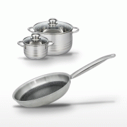 Batterie de cuisine avec 1 poêle de cuisson 24 cm et 2 faitouts 14/24 cm en inox sans PFAS Elo Collection Relief Solution Brillant - gris 31762399410_0