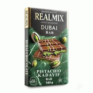 Carton de 28 tablettes | REALMIX Chocolat au Lait Dubaï  avec pistaches et remplissage Kunafa | Fabriqué à Dubaï U.A.E. | 160 g - 9120060950778