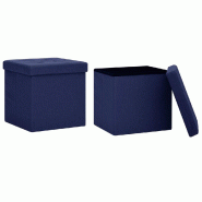Décoshop26 - Lot de 2 tabouret assise poufs de rangement pliables en tissu bleu DEC026386 - 3000255786855