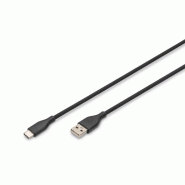 DIGITUS Câble de connexion USB-C en silicone, 1m, noir, USB-A - USB-C, 1 m, noir - noir 4016032495437