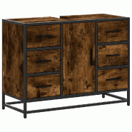 Helloshop26 - Armoire lavabo rétro élégante salle de bain 80 x 33 x 60 cm en bois d'ingénierie chêne fumé 02_0049667 - métal 3000235952096
