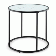 Helloshop26 - Table d'appoint ronde 50 x 50 x 50 cm en verre trempé imitation marbre au design moderne et élégant en métal noir et 20_0014072 - no
