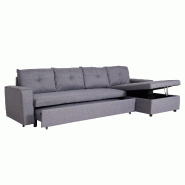 Mendler Canapé d'angle avec coffre de lit HWC-L16, canapé forme L, couchage à droite Nosagfeder Stoff/Textil 290cm ~ gris - gris textile 98300+9830