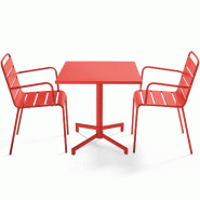 Oviala Business Ensemble table 70 cm et 2 fauteuils de jardin en métal rouge - rouge acier 114680