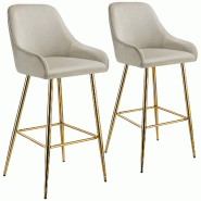 Tectake Tabouret de bar AVANE avec dossier rembourré en aspect velours - Lot de 2 - 405861 - beige polyester 405861 Tectake Tabouret de bar AVANE avec dossier rembourré en aspect velours - Lot de 2 - 405861 - beige polyester 405861