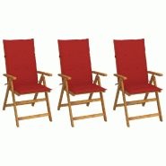 VidaXL Chaises Pliables De Jardin Lot De 3 Avec Coussins Bois D Acacia - rouge 3064095