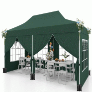 COSTWAY Auvent 3x6m, 6 parois amovibles, sacs sable, sac, hiver UV 50+ Vert - vert métal ZB34345SZ