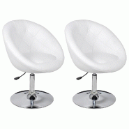 Décoshop26 - Lot de 2 fauteuils lounge chaises hautes forme oeuf en PVC blanc et acier DEC029616 - blanc acier 3000257465871_0