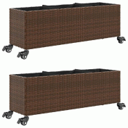 Helloshop26 - Jardinière bac lit surélevé plantes fleurs jardin terrasses et roulettes lot de 2 107 x 32 x 38cm résine tressée 02_0038909 - 30002