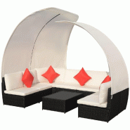 Helloshop26 - Salon de jardin meuble d'extérieur ensemble de mobilier 9 pièces avec auvents résine tressée noir 02_0017887 - noir verre 3000126769604