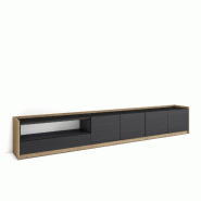 SKRAUT HOME Meuble TV, Banc Télé, 310x50x37 cm, Pour les TV jusqu'à 80", Meubles de salon, Noir et chêne - noir Bois manufacturé 690_1