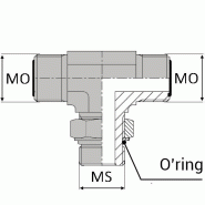 Té orientable mâle ORFS x mâle SAE x mâle ORFS orientable - OTMSA00404 - Avec joint o'ring