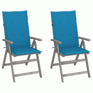 VidaXL Chaises Inclinables De Jardin Lot De 2 Et Coussins Bois Acacia - gris 3064702