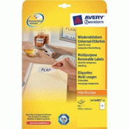 AVERY 50 étiquettes enlevables blanc, format 199,6 x 143,5 mm (25 feuilles A4 / cdt) - 5014702029493