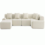 Canapé d'angle modulaire milysofa sofamous 5 places avec méridienne tissu velours côtelé beige clair - MS-MOUS-6-CRD-LB