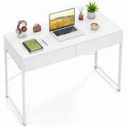 COSTWAY Bureau, avec 2 Tiroirs, Petit pour Bureau, Métal, Design Industriel, pour Étude et Home Office, 112x48x76 cm - blanc Bois manufacturé ON321