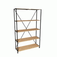 Etagère haute L119xP39xH195cm 4 niveaux Westside Noir mat - tube 20x20mm - bois