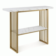 Helloshop26 - Table console 2 niveaux 120 x 29,5 x 92,5 cm design scandinave rangement facile en MDF blanc et acier doré 20_0013831 - 3000227955289