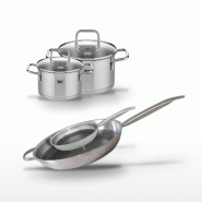 Lot 2 Poêles 32/24cm & 2 Faitouts 20/16cm Elo Relief Solution - gris 3176239959345