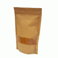Lot de 100 sachets kraft alimentaire DOYPACK 26 x 16 x 5cm avec fenêtre, fermeture zip et bande thermosoudable - marron papier ALV0875