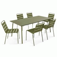 Oviala Business Ensemble table de jardin et 6 chaises en métal Vert Kaki - vert acier 114593 Oviala Business Ensemble table de jardin et 6 chaises en métal Vert Kaki - vert acier 114593