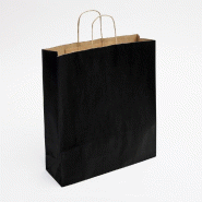 Sac kraft lisse noir - poignées torsadées 36x12x41cm - par 50 - Grand format robuste