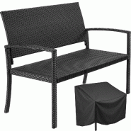 TecTake GmbH tectake 2 pièces banc jardin MURAT polyrotin en acier thermolaqué 120x60x45 cm résistant intempéries finition élégante, noir - noir TecTake GmbH tectake 2 pièces banc jardin MURAT polyrotin en acier thermolaqué 120x60x45 cm résistant intempéries finition élégante, noir - noir