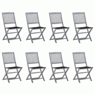 VidaXL Chaises Pliables D Extérieur Lot De 8 Et Coussins Bois D Acacia - gris 8720286508893