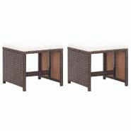 VidaXL Tabourets De Jardin Lot De 2 Et Coussins Résine Tressée Marron - marron 46417