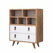 WellHome - Commode en panneau de particules mélaminé marron foncé et gris - 70x85,6x40 cm - marron WH1625