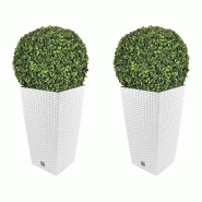 WellHome - Lot de 2 jardinières 35 L Rato en coloris blanc avec boule de buis de 36 cm - blanc plastique PK3911