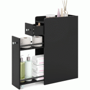 COSTWAY Armoire bain petite avec tiroir et roues, en bois, armoire latérale, noir - noir Bois manufacturé VH34041PW