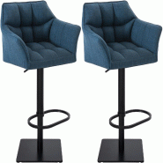 Décoshop26 - Lot de 2 tabourets de bar réglable en tissu bleu assise enveloppante capitonnée et avec base carrée en métal noir 10_0006298 - bleu